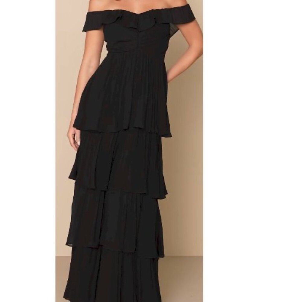 Lulu's Always Remarkable Black Pleated Off-Shoulder Maxi Dress - Large